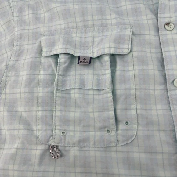 Columbia Super Bahama Plaid Short Sleeve Fishing Shirt Men's M Light Blue - Picture 7 of 9
